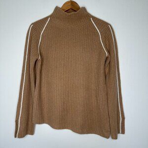 T Tahari Pullover Cashmere Sweater Tan Mock neck Braided Medium
